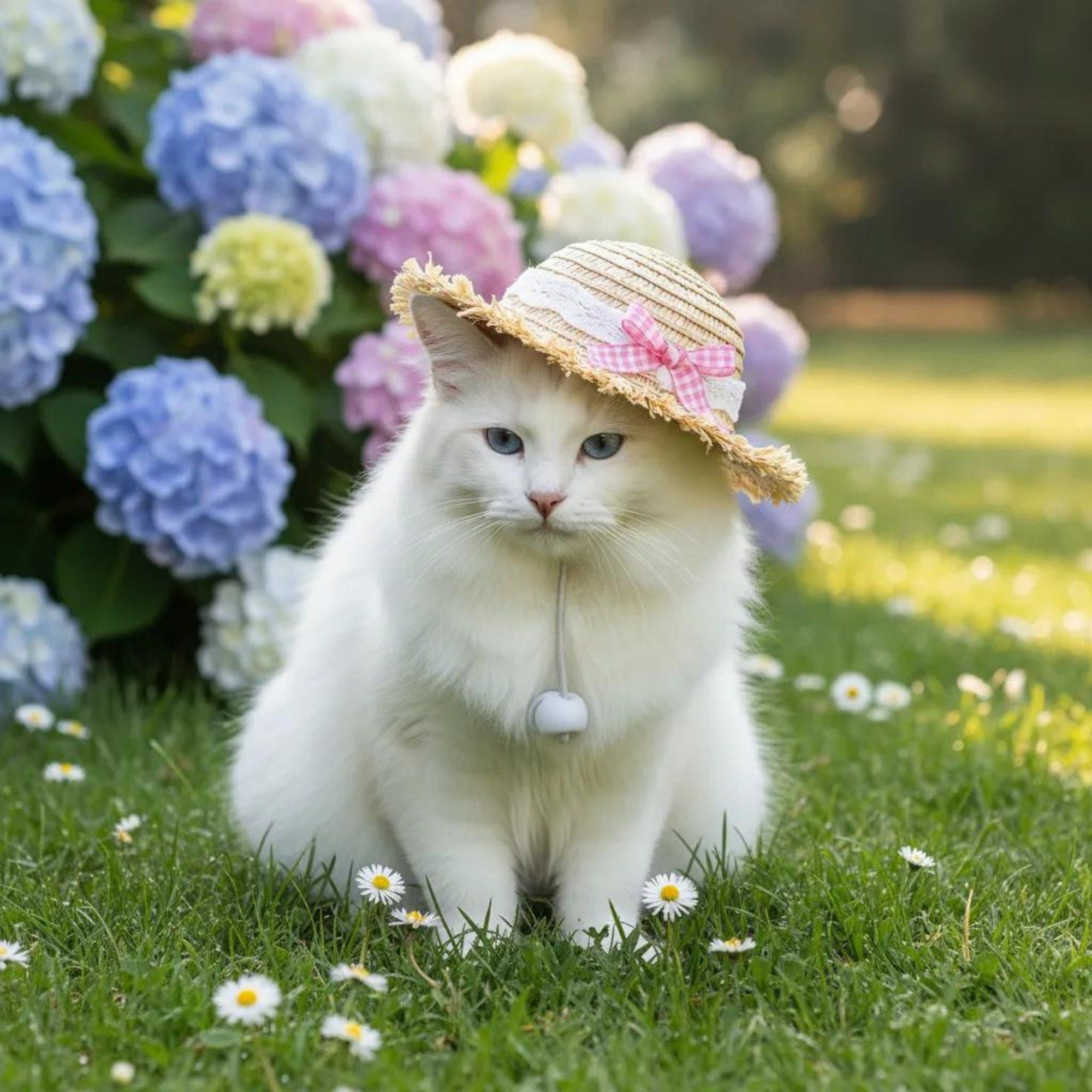 Pet Straw Sun Hat with Lace Trim Bow Adjustable Chin Strap Summer Costume Hat for Cats and Small Dogs