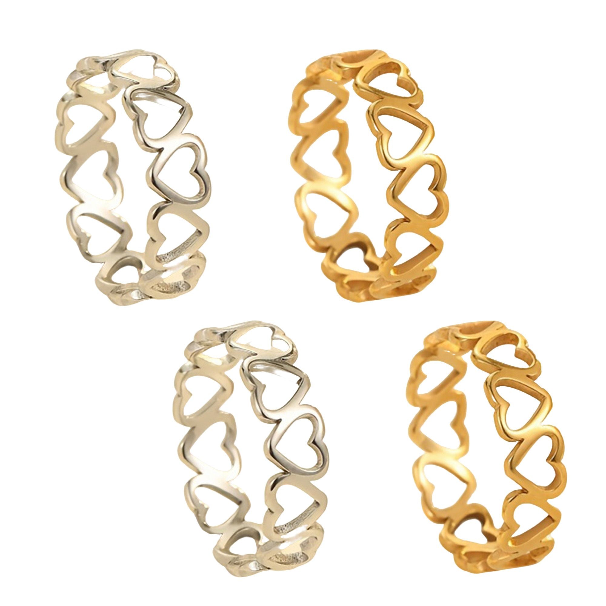 4 Piece Openwork Heart Band Ring with Polished Finish