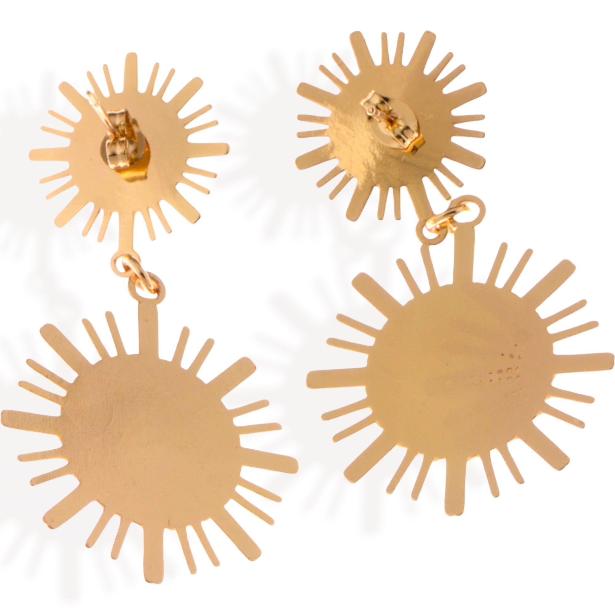 Women's Gold Tone Sunburst Dangle Fashion Earrings with Pearl Accents