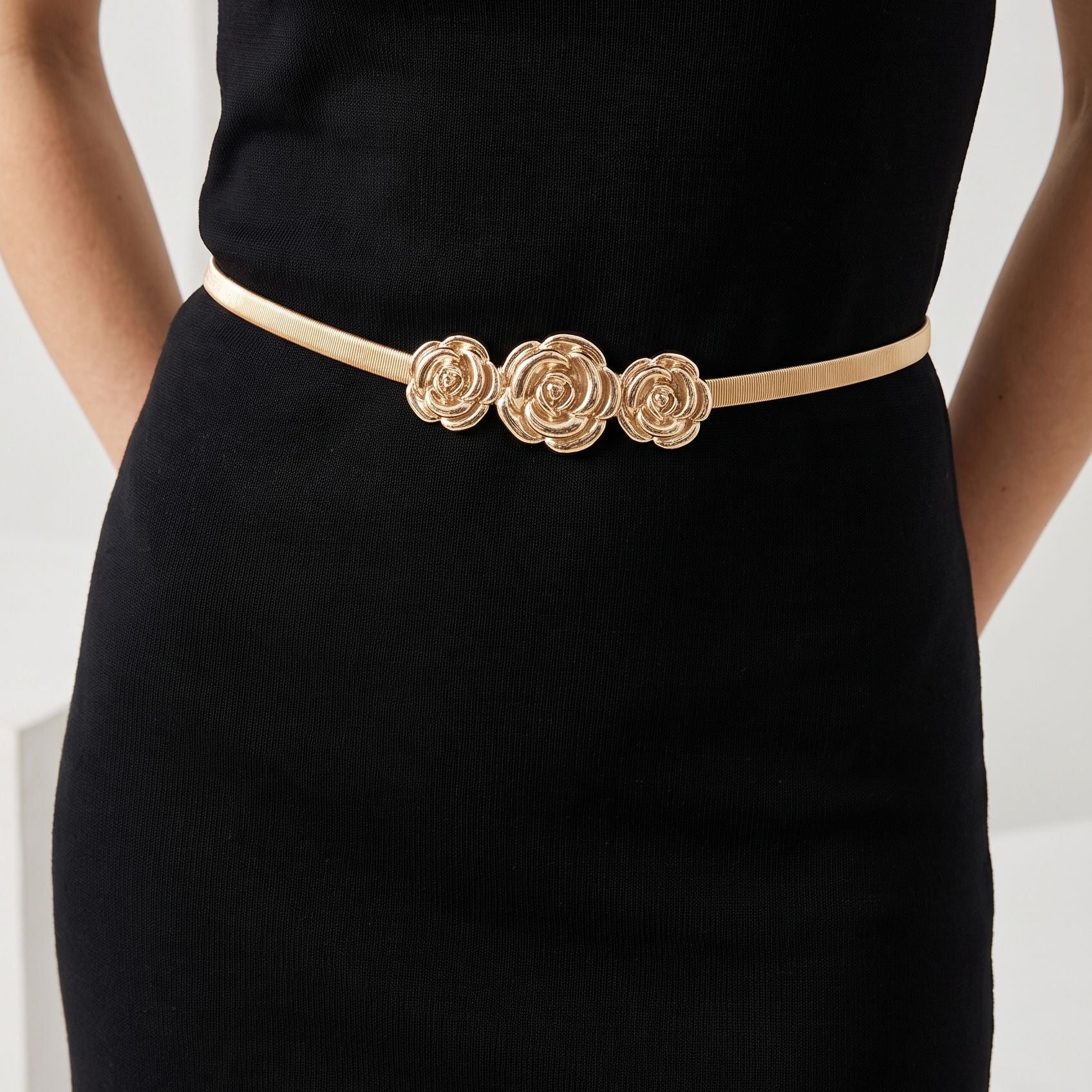Four Filigree Floral Thin Waist Belt Adjustable Elegant Formal Waist Jewelry 47.2in