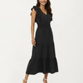 Anna-Kaci Women's Tiered Midi Dress with Ruffle Sleeves and Smocked Waist