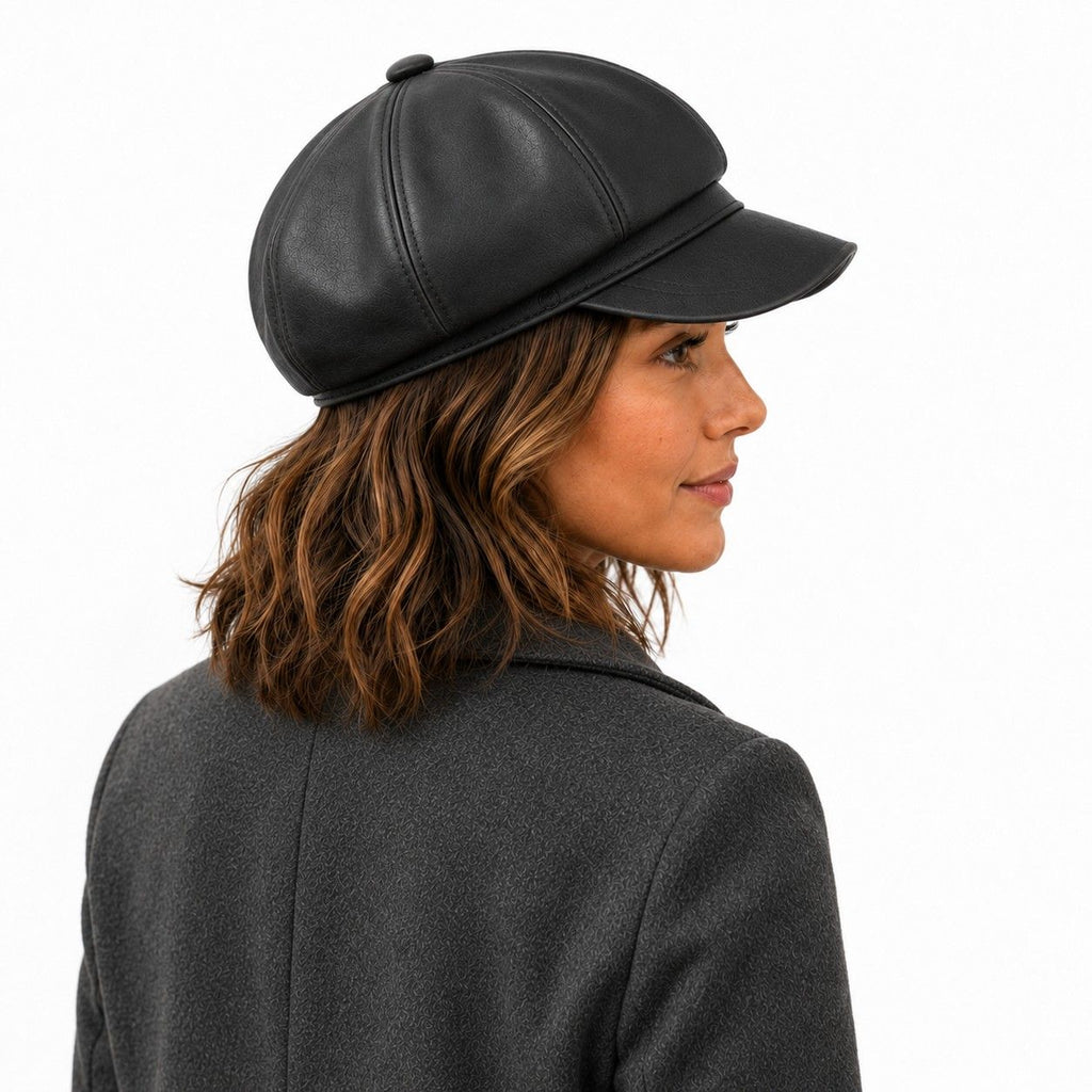 Faux Leather Newsboy Cap Vintage Eight Panel Baker Boy Hat Distressed Style