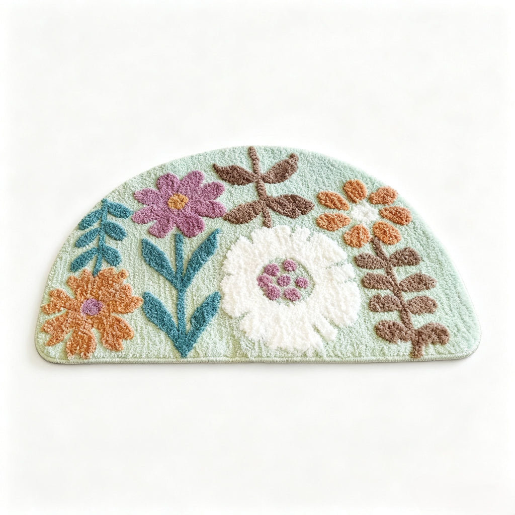 Mixed?Flower Semicircular Bathroom Floor Mat Soft Water?Absorbent Rug with Anti?Slip Base