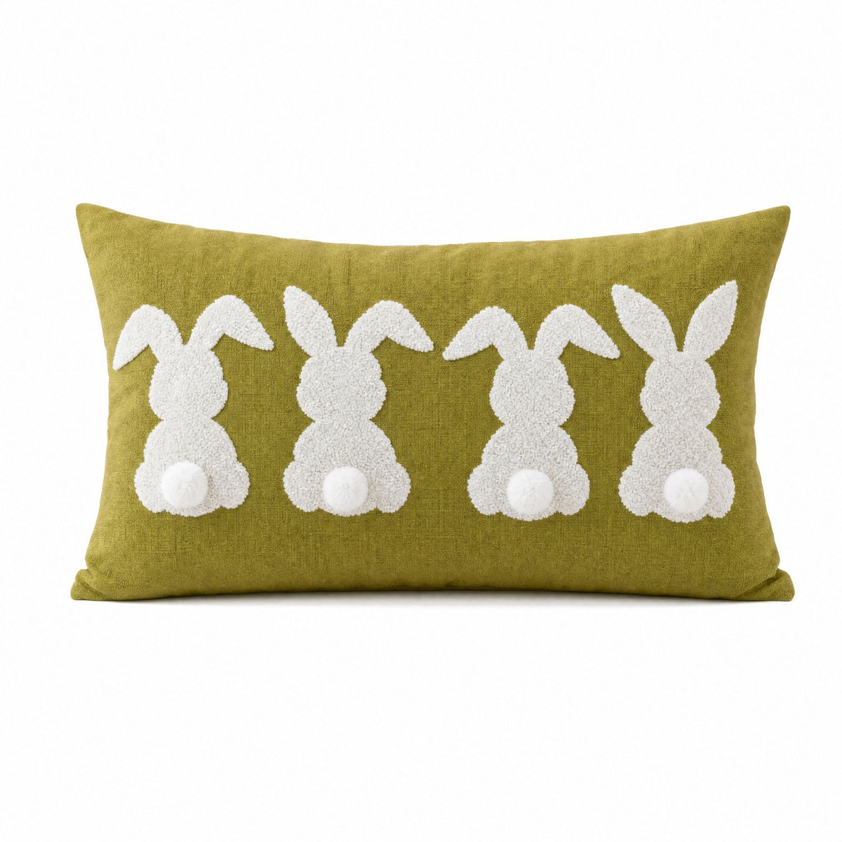 Easter Bunny Lumbar Throw Pillow Cover Textured Rabbit Pom Pom Tail