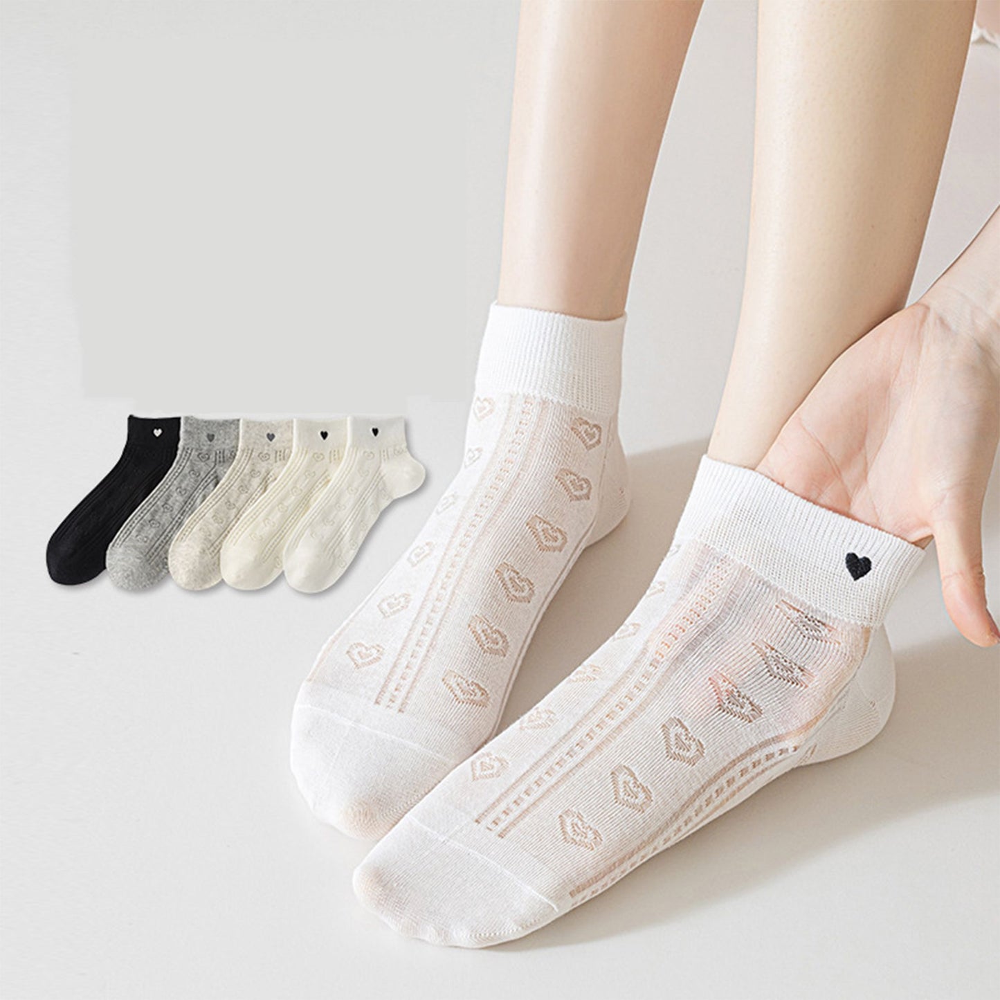 Anna-Kaci 4 Pairs Women's Heart Pattern Breathable Short Crew Socks Soft Stretch Knit Design Multiple Color Options