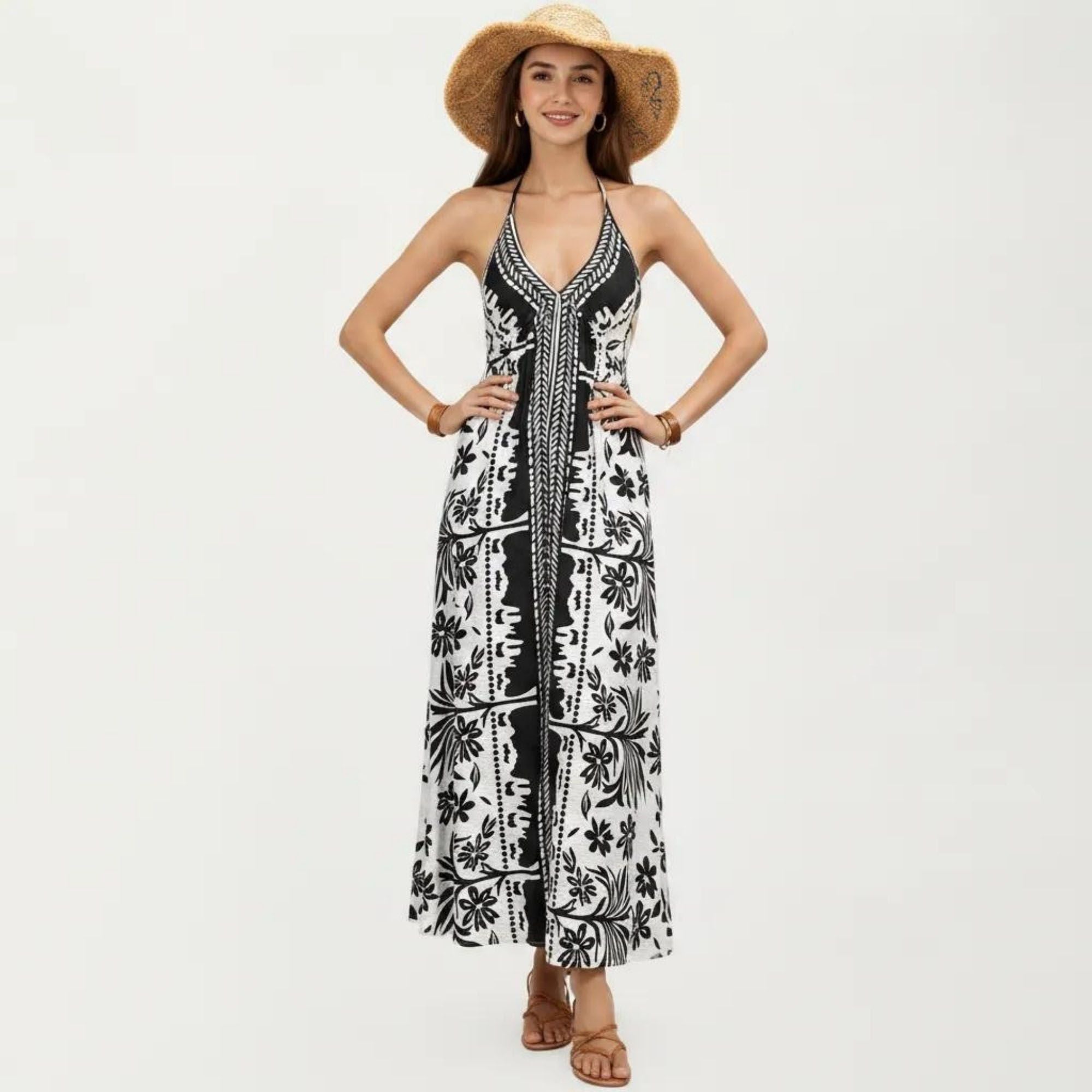 flowy halter maxi dress Floral Ruffle Women Sleeveless Neck Elegant Summer Dress Holiday Evening Party Outfit Birthday Wedding Guest Dress Bohemian Halter Maxi Dress Shimmering Sea Pleated Halter Maxi