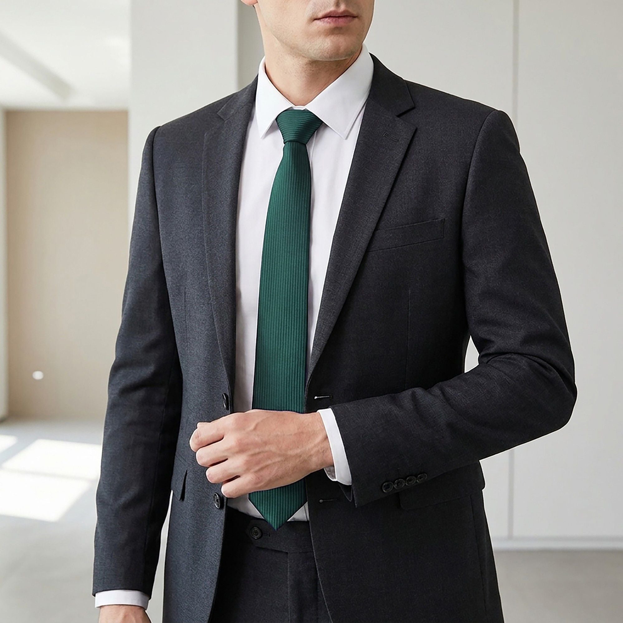 Men's Subtle Ribbed Texture Solid Tie Classic Necktie 57 Inch Length 3.1 Inch Width Formal Business Accessory