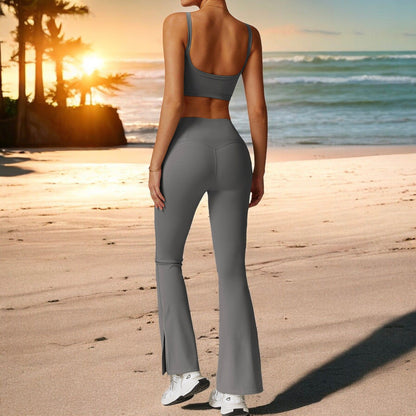 High Waist Flare Yoga Pants with Side Slit Hem for Active and Casual Wear