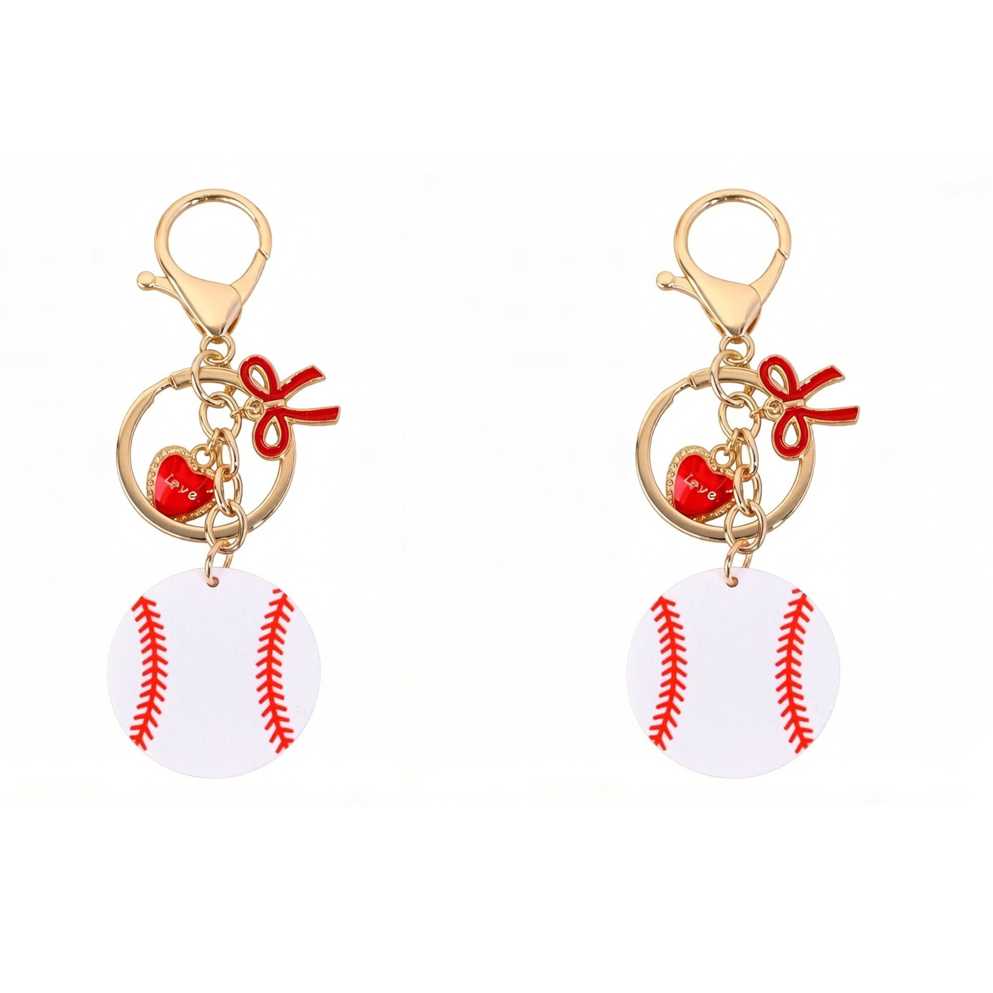 2 Pack Sports Ball Keychains with Gold Tone Clip Ring and Charm Accents