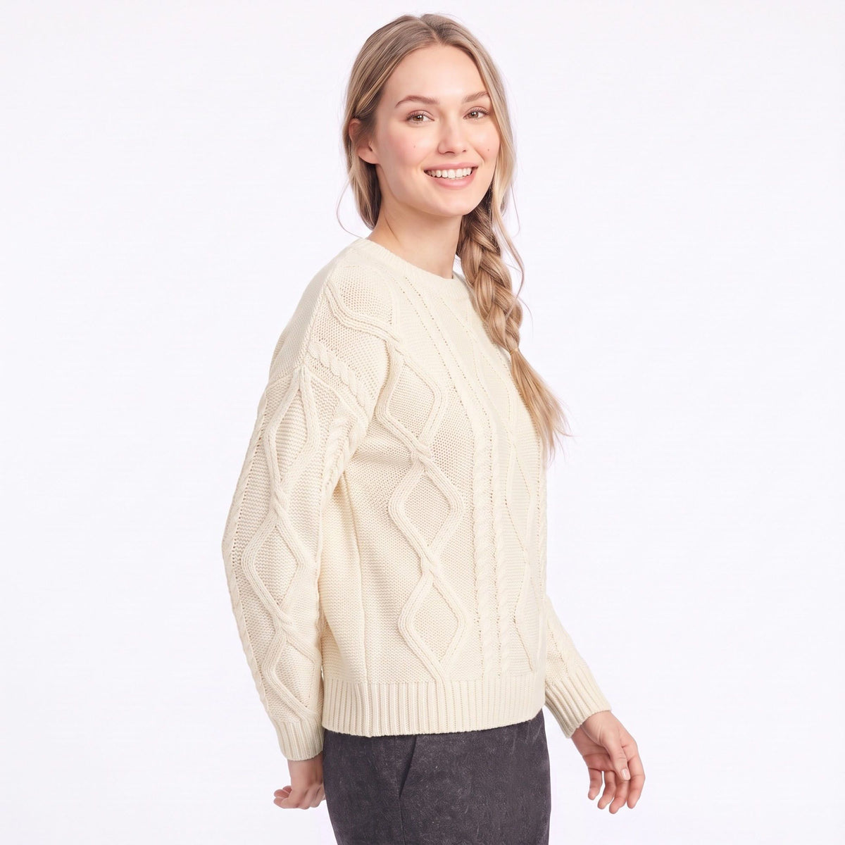Cable Knit Crew Neck Pullover Sweater