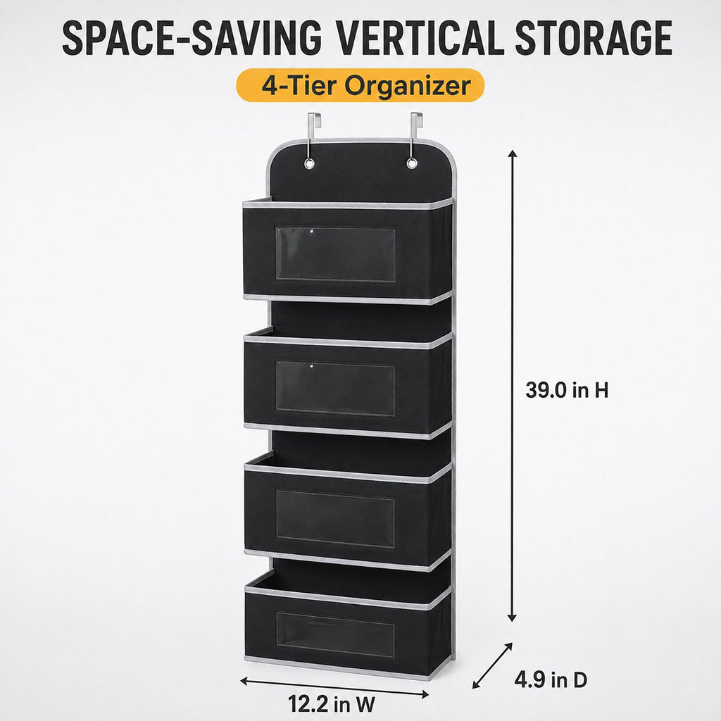 4 Tier Hanging Storage Organizer with Clear Window Pockets for Door Wall or Closet