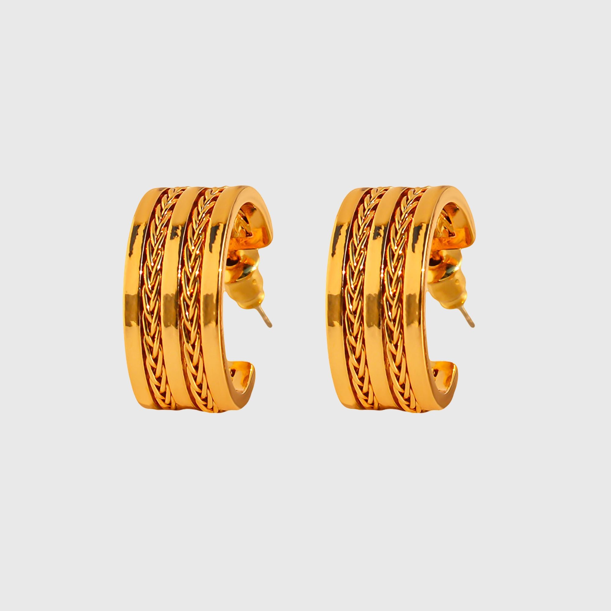 Women's Chain-Textured C-Hoop Earrings with 925 Silver Needles