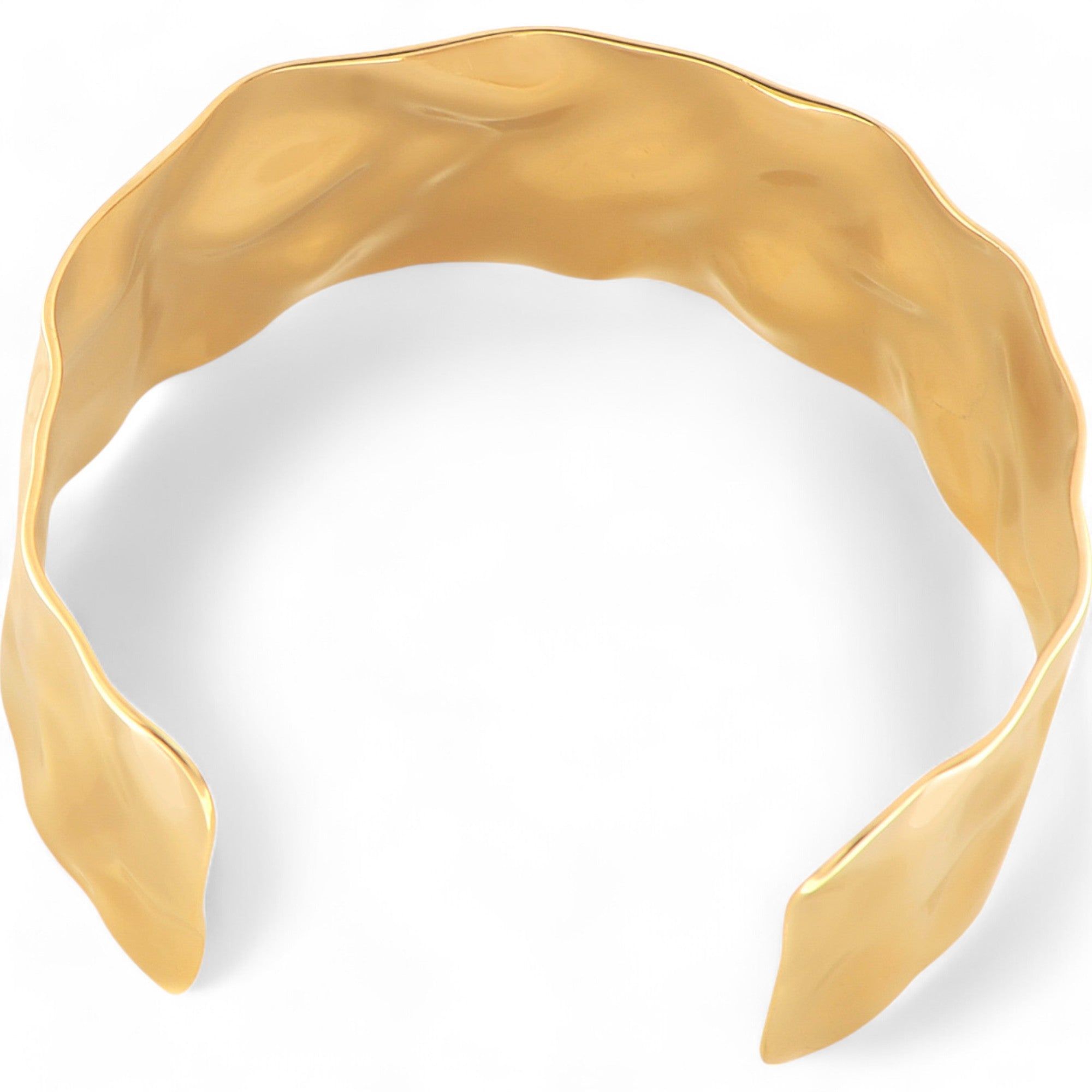 Women's Wavy Gold Tone Open Cuff Fashion Bracelet with Fluid Sculpted Design