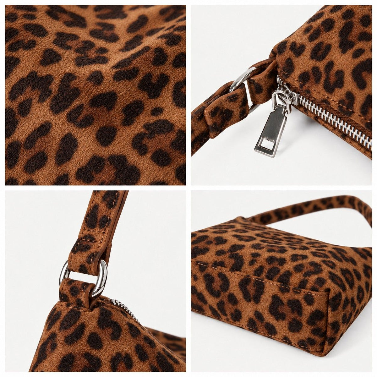 Faux Suede Hobo Shoulder Bag with Zip Closure and Interior Pockets