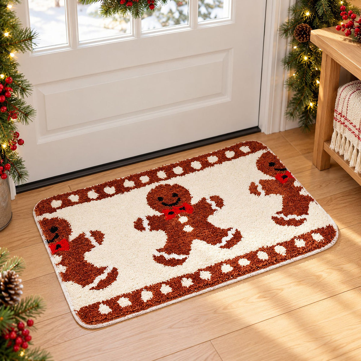 Christmas Gingerbread and Reindeer Tufted Bath Rug with Nonslip Backing 15.7 x 23.6 in
