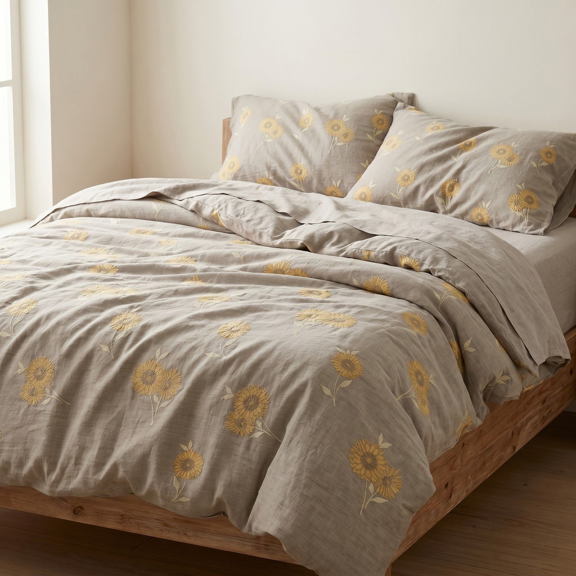 4-Piece Cotton Bedding Set with Sunflower Print Duvet Cover, Pillowcases, and Flat Sheet for a Bright and Cozy Bedroom