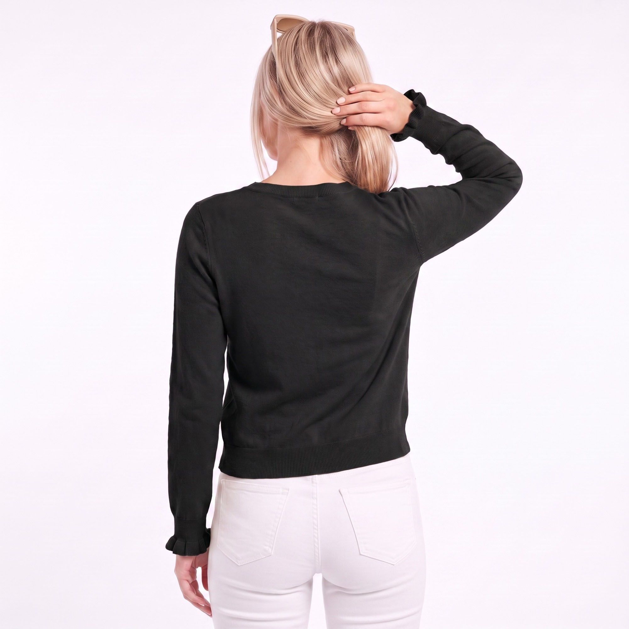 Ruffle Trim Button-Front Knit Cardigan