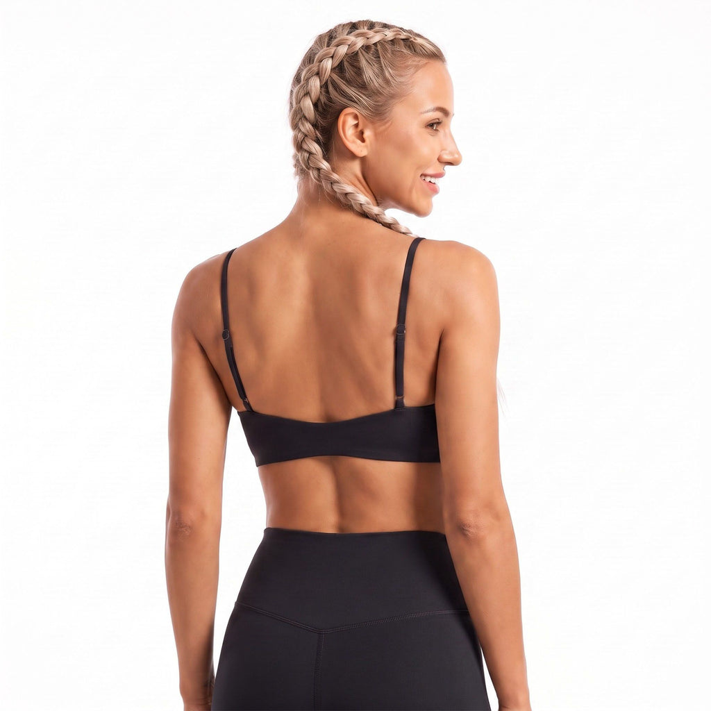 V Neck Sports Bra with Slim Straps Fitted Workout Top for Yoga Running Gym Training