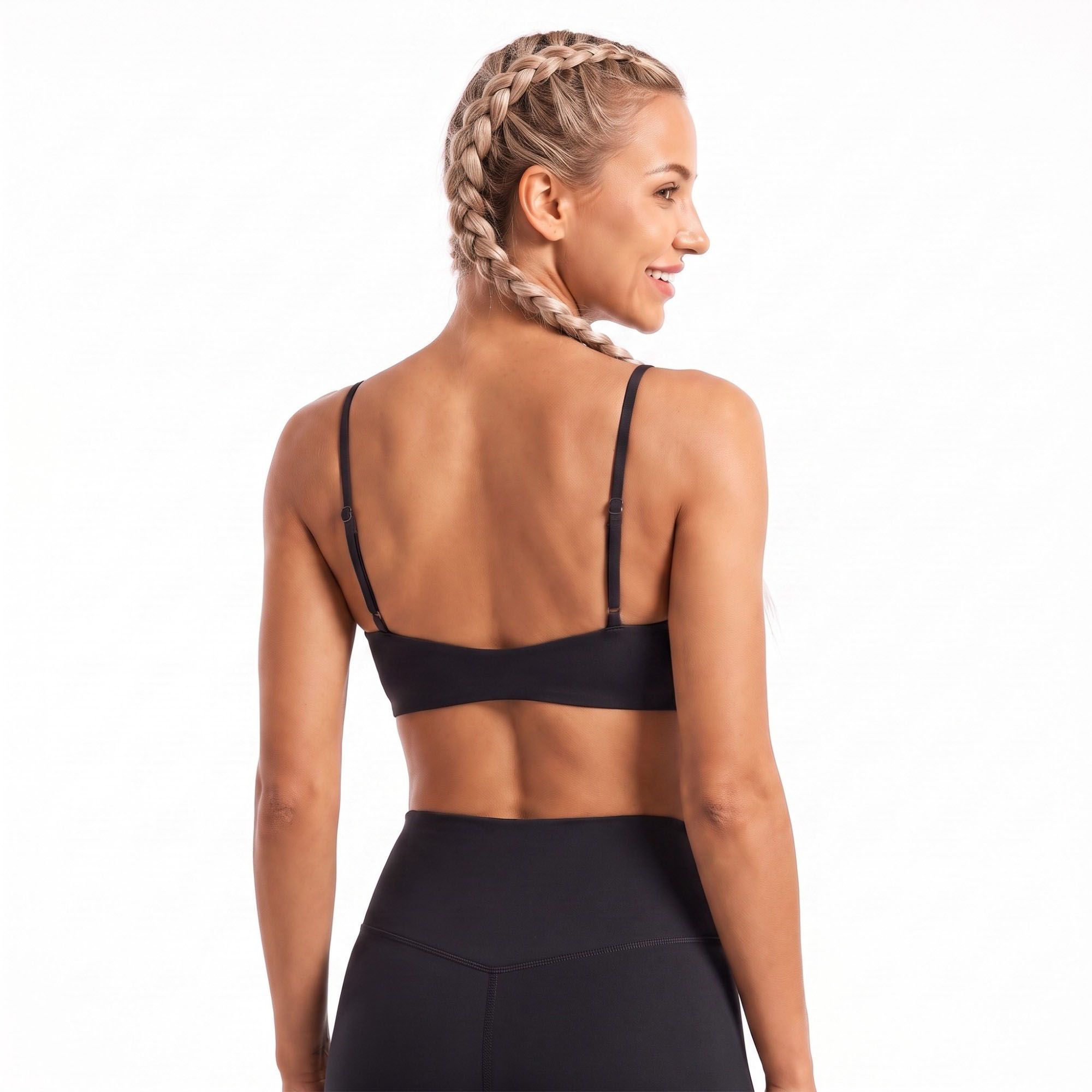 V Neck Sports Bra with Slim Straps Fitted Workout Top for Yoga Running Gym Training