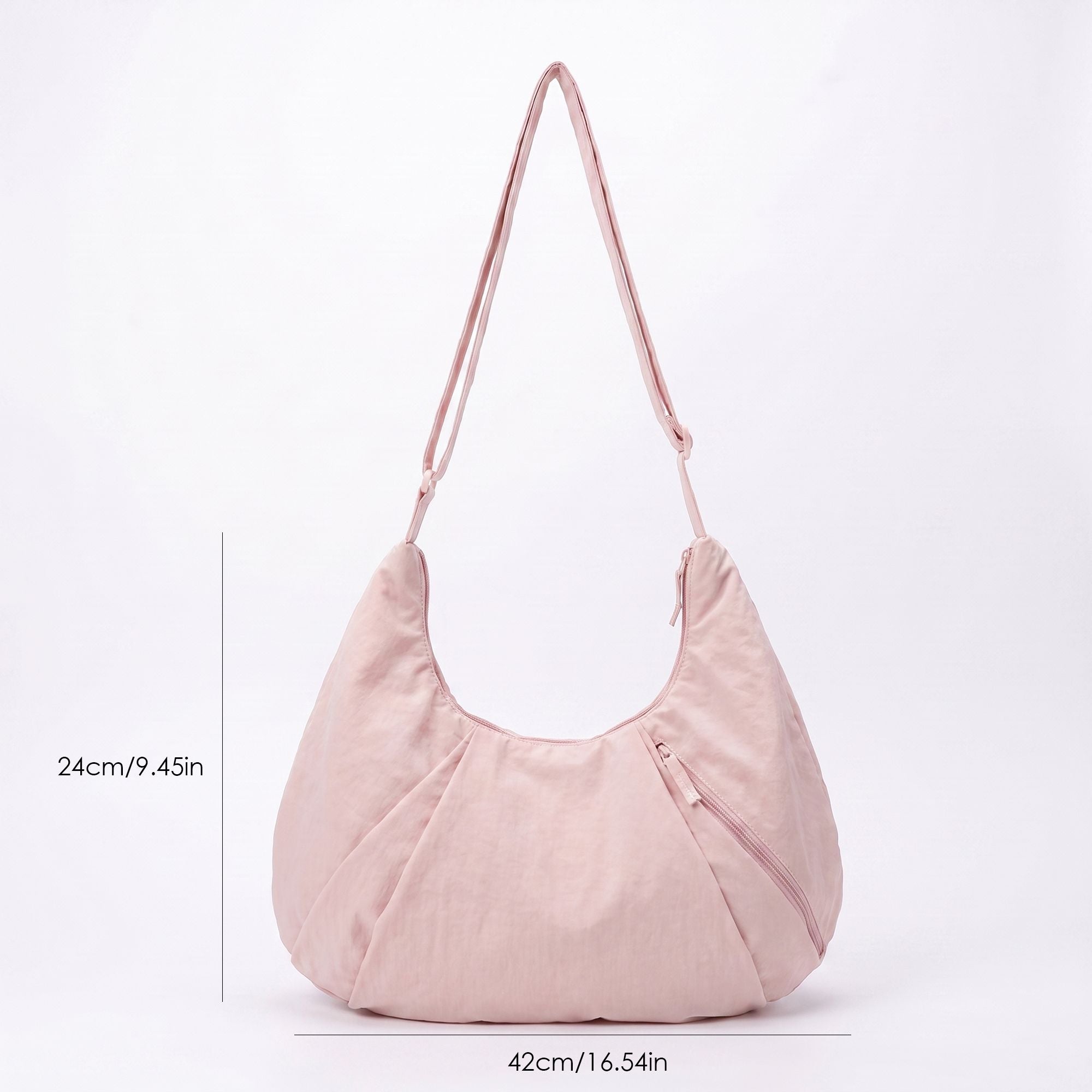 Soft Crescent Hobo Shoulder Bag with Adjustable Strap and Zipper Pockets