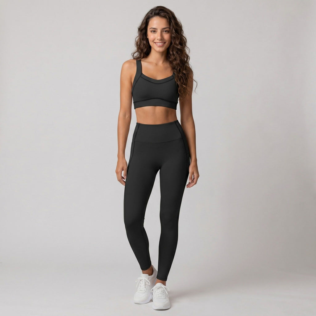Wide Strap Sports Bra Scoop Neck High Impact Supportive Workout Yoga Gym Crop Top
