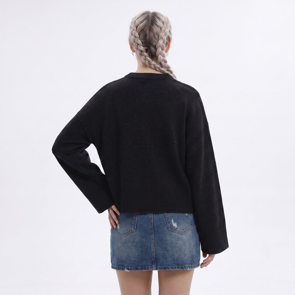 Oversized Crewneck Knit Sweater with Flared Sleeves