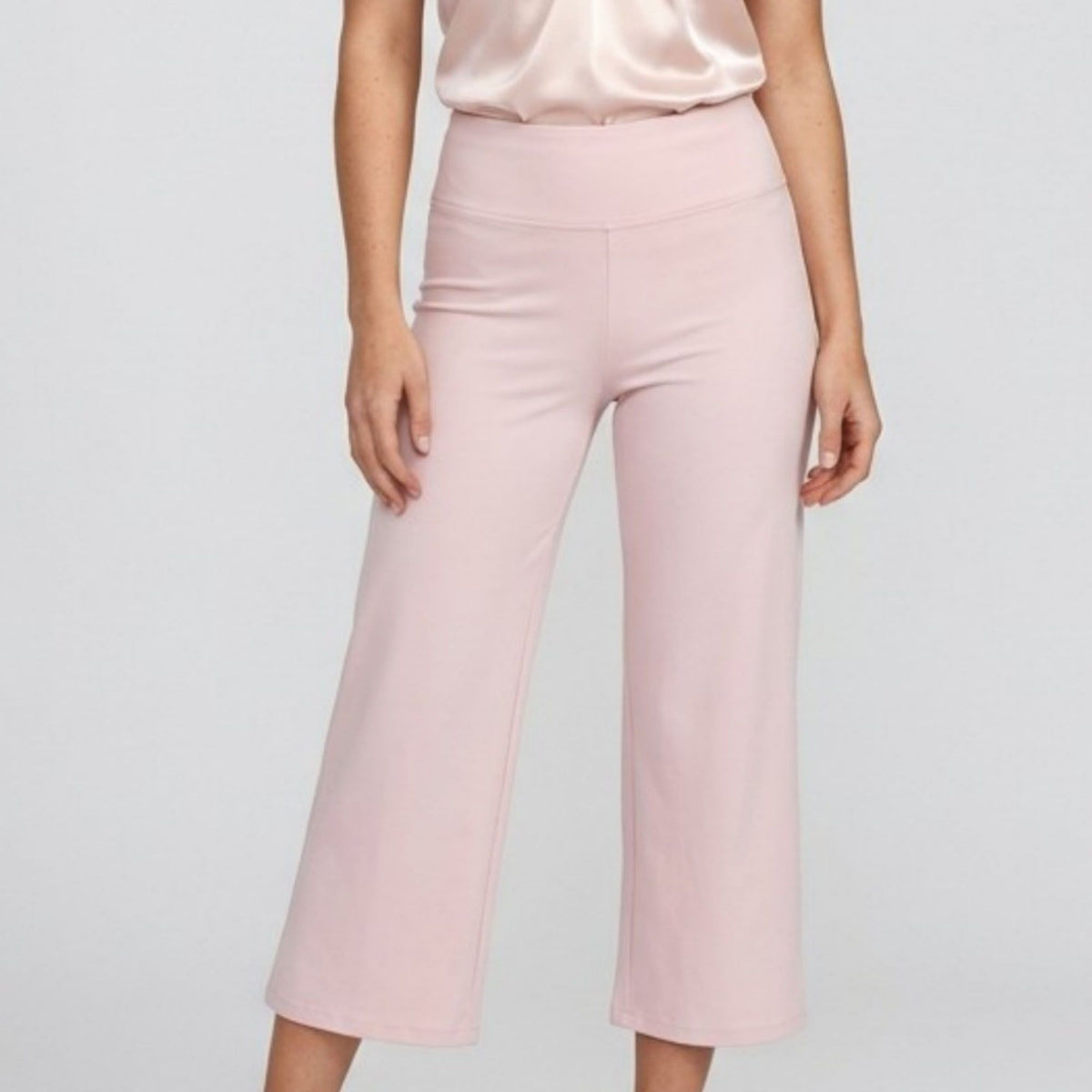 Foldover Waistband Cropped Wide-Leg Trousers