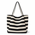 Striped Tote Bag with Large Capacity Soft Shoulder Carry Design