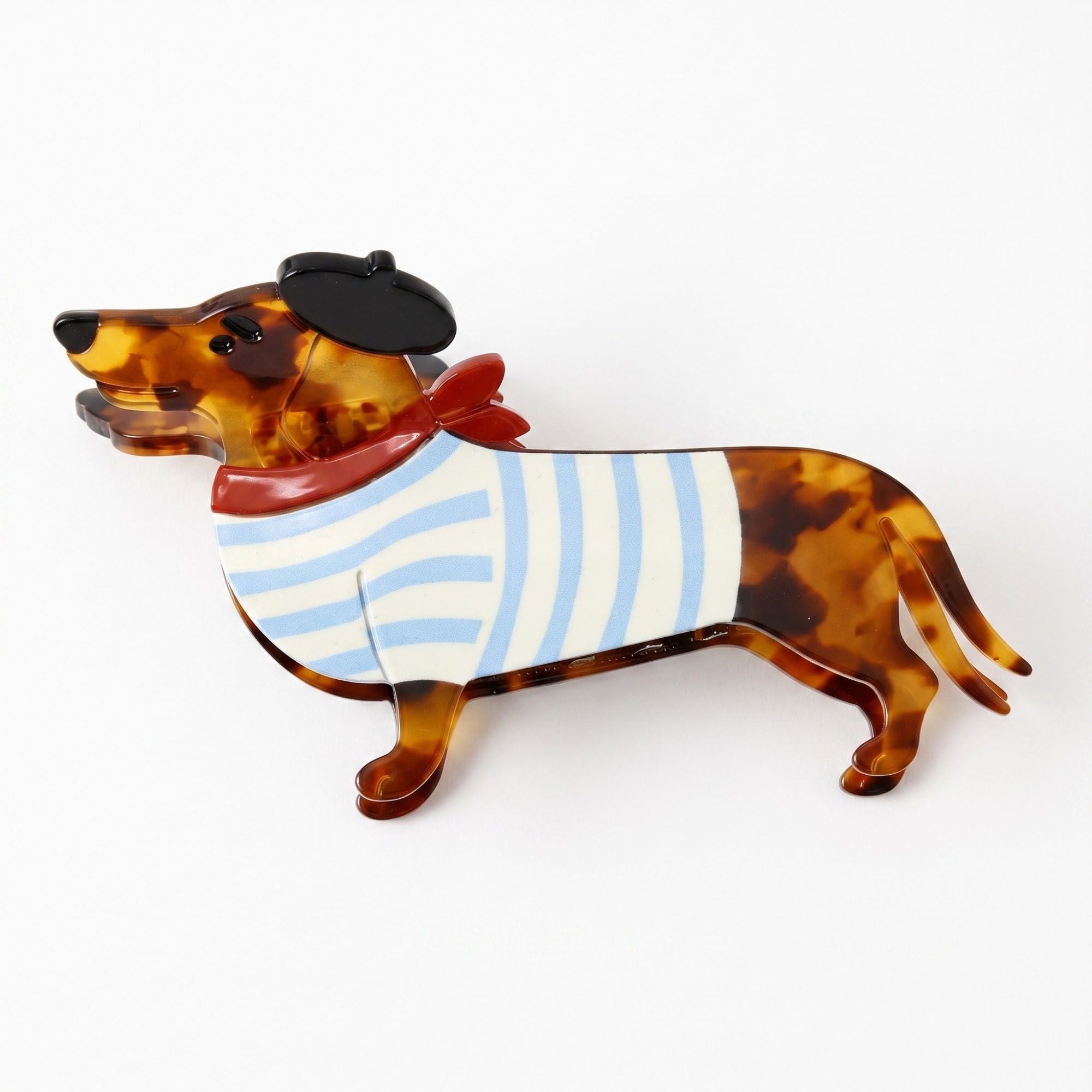 3pc Dachshund Dog Hair Clip Set Tortoiseshell Puppy Barrettes