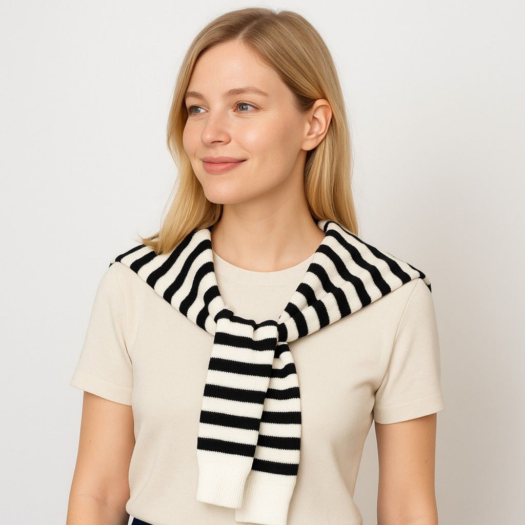 Anna-Kaci Women's Striped Knit Shoulder Sweater Accessory with Soft Lightweight Fabric 33.5x9.8 inches