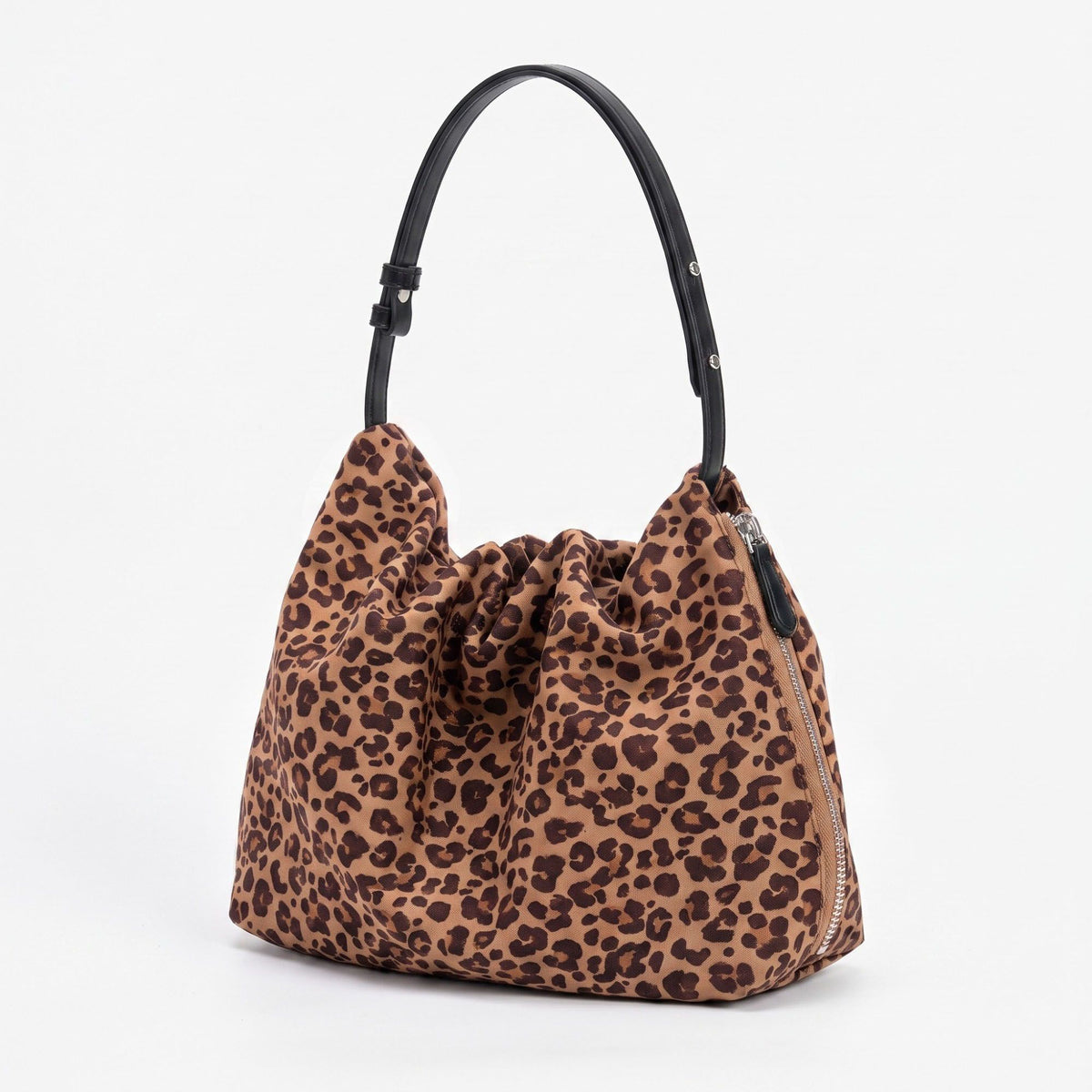 Leopard Print Hobo Shoulder Bag with Adjustable Strap Brown