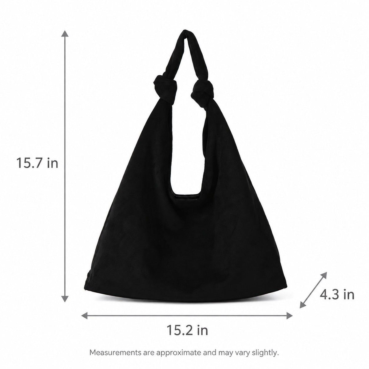 Large Suede Look Hobo Shoulder Bag with Knotted Strap and Magnetic Closure