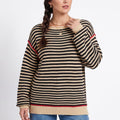 Striped Contrast Trim Drop Shoulder Long Sleeve Knit Sweater