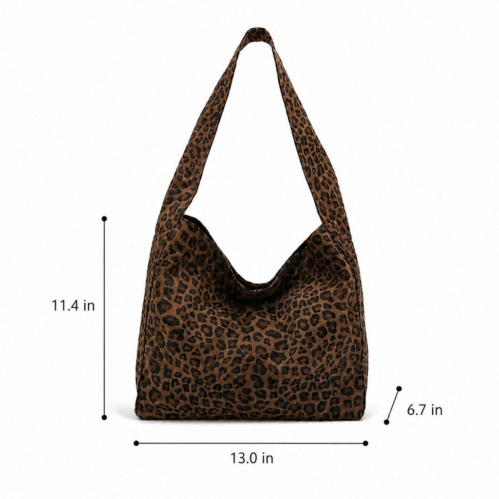 Leopard Print Fabric Tote Bag Soft Shoulder Bag with Magnetic Snap Closure
