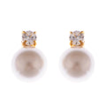 Gold Tone Textured Stud Earrings with Hoop and Disc Detail