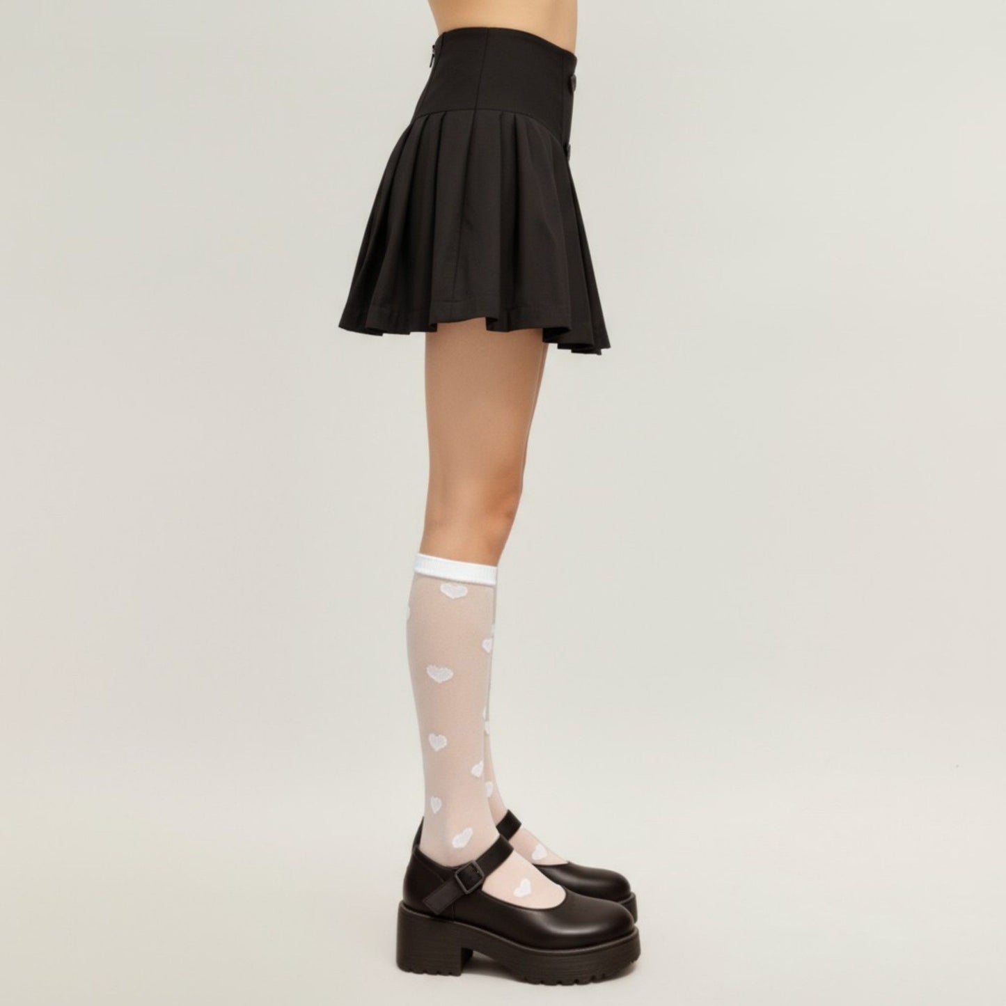 Anna-Kaci 2pcs Women's Sheer Knee-High Socks with Valentine Heart Pattern Mesh Design