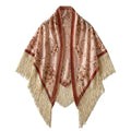 Triangle Shawl Scarf with Floral Jacquard and Fringe Trim