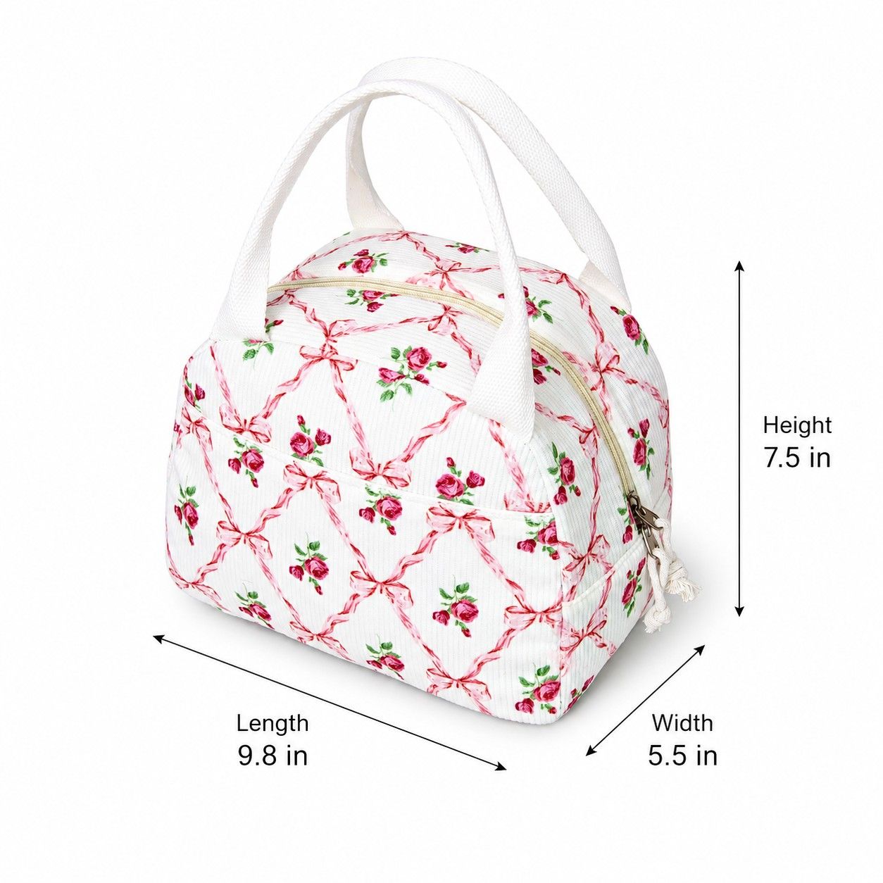 Printed Insulated Lunch Tote Bag with Double Handles and Zip Closure