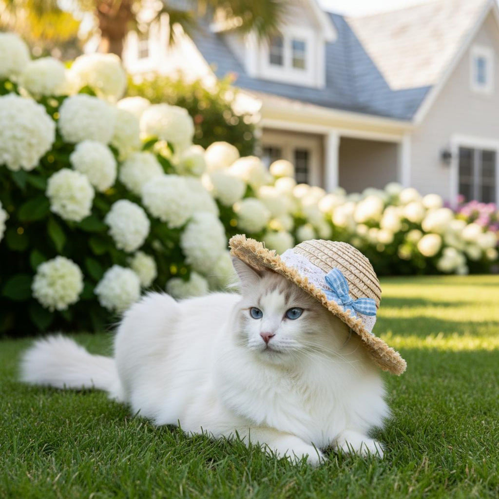 Pet Straw Sun Hat with Lace Trim Bow Adjustable Chin Strap Summer Costume Hat for Cats and Small Dogs