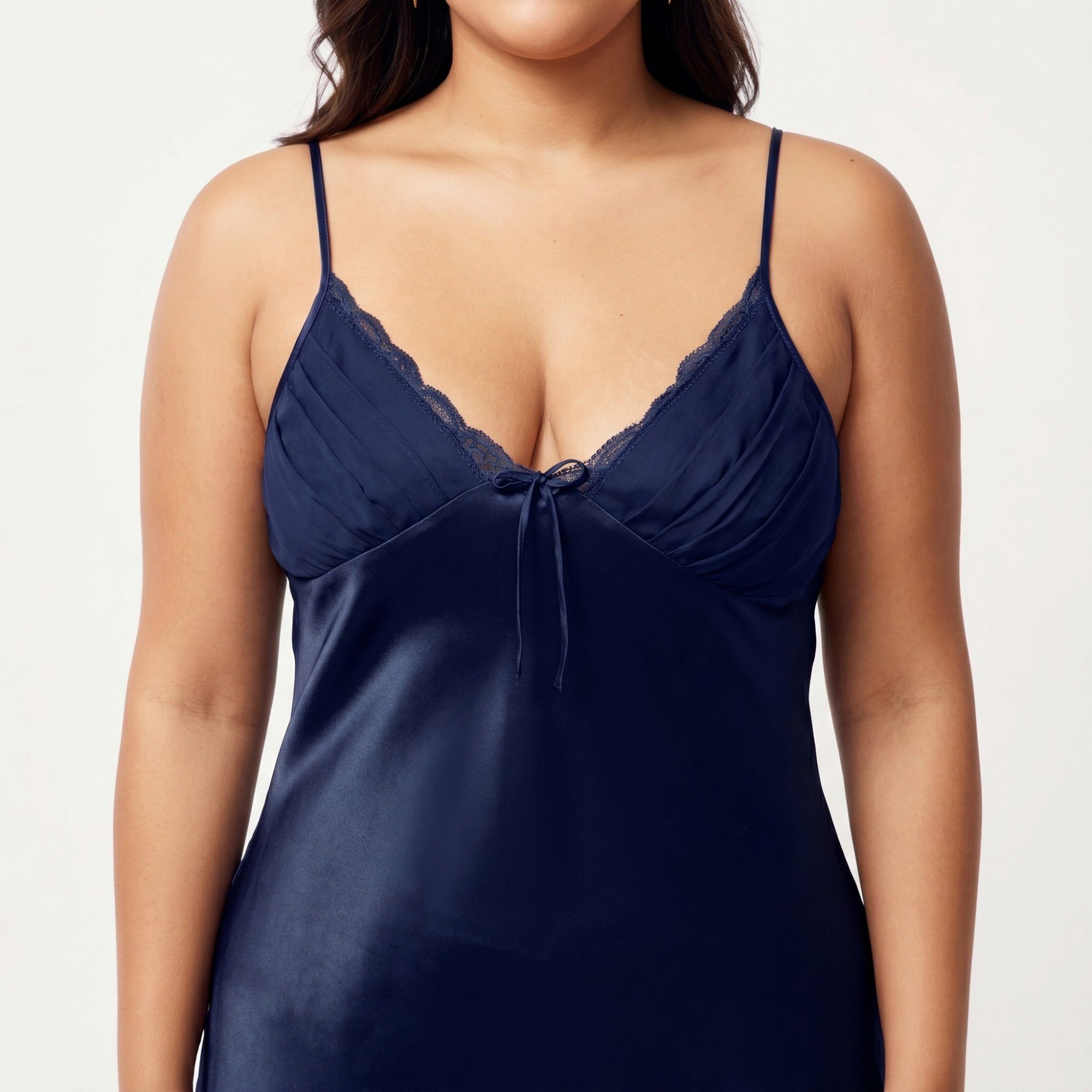 Anna-Kaci Lounge Women's Plus Size Satin Chemise Nightgown with Lace Trim Neckline Adjustable Straps Side Slit Slip Dress