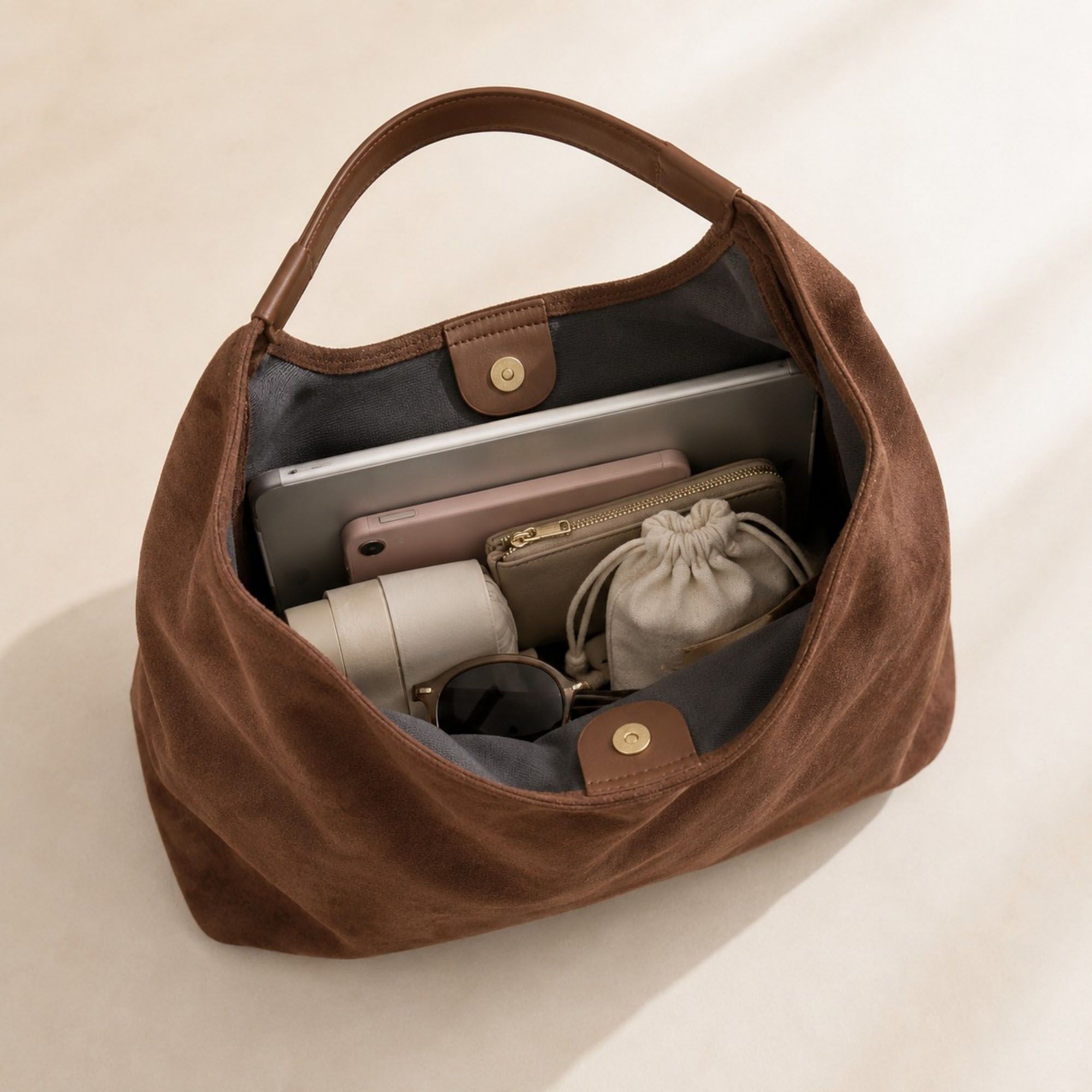 Oversized Suede-Like Hobo Shoulder Bag with Long Strap
