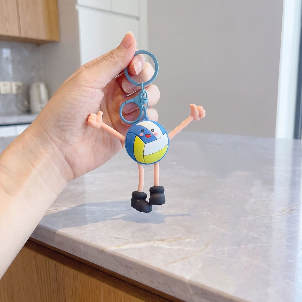 2-Piece Womens Sports Themed Bag Charm with Hanging Clip and Character Accent