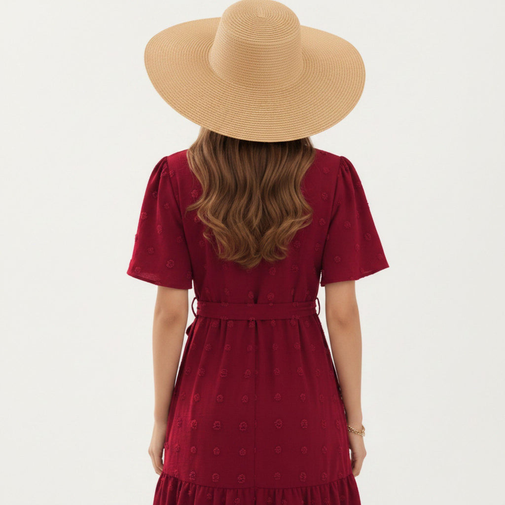 Anna-Kaci Women's Short Sleeve Maxi Dress with Wrap Front Waist Tie and Tiered Skirt