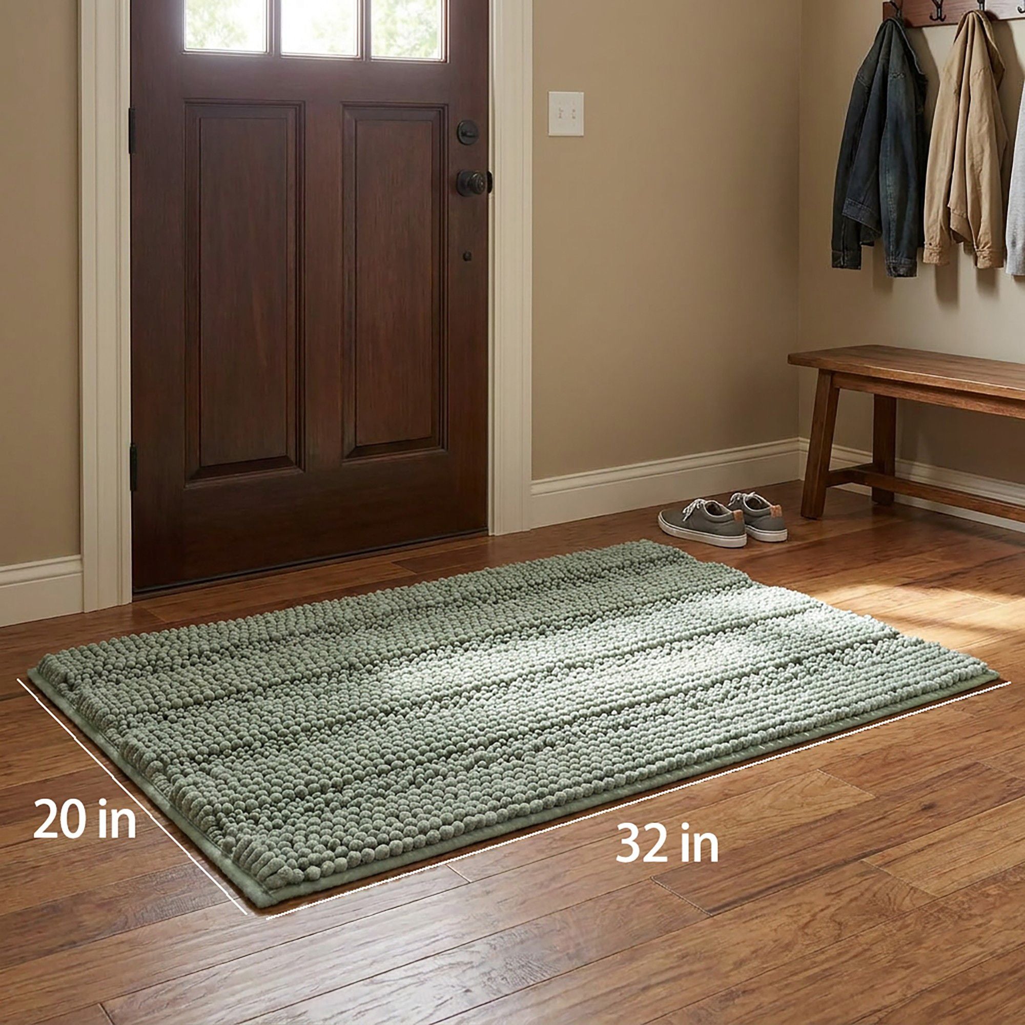 Chenille Bath Mat with Plush Noodle Texture and Non Slip Backing