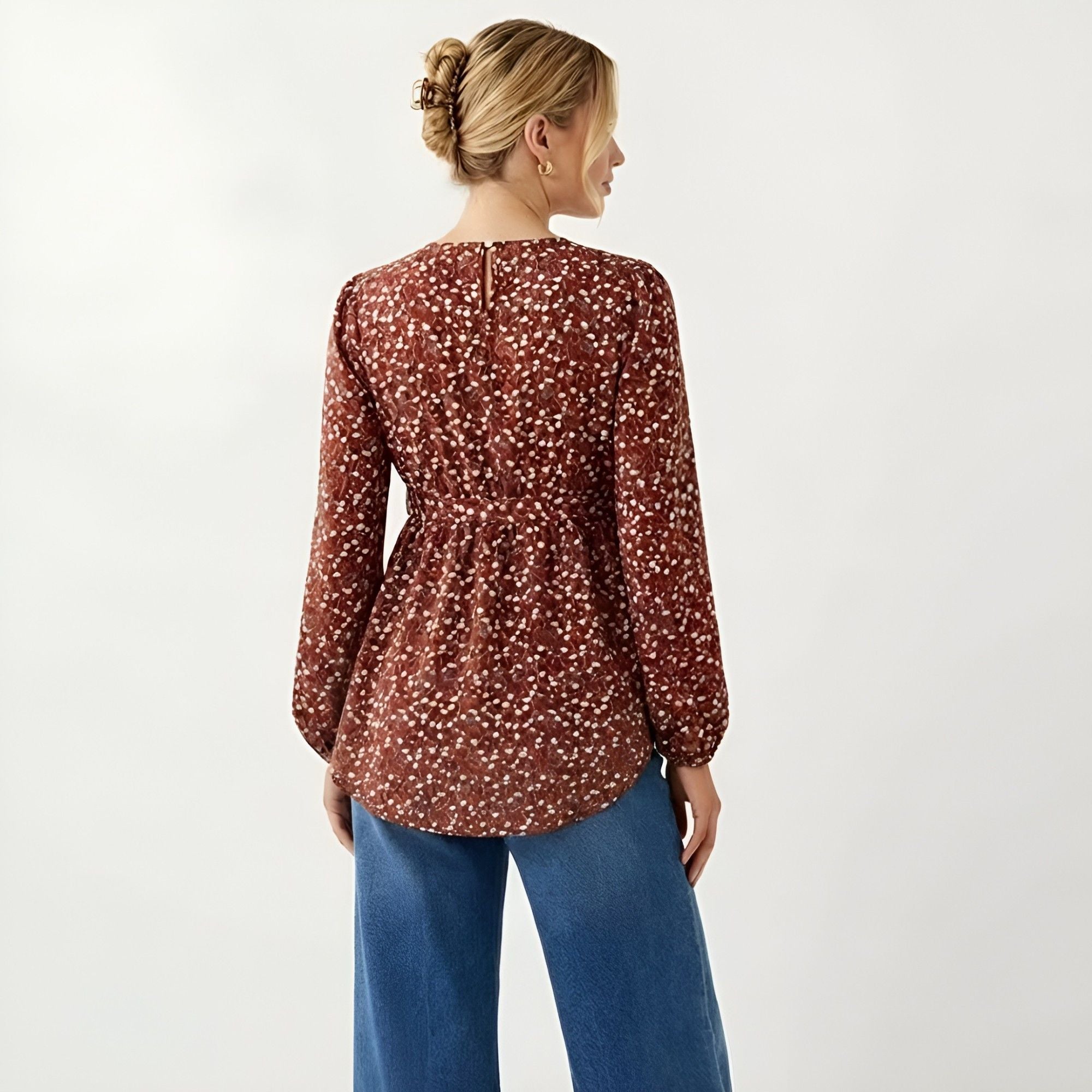 Anna-Kaci Women's Boho Floral Maternity Blouse - Flowy Peplum Long Sleeve Babydoll Top