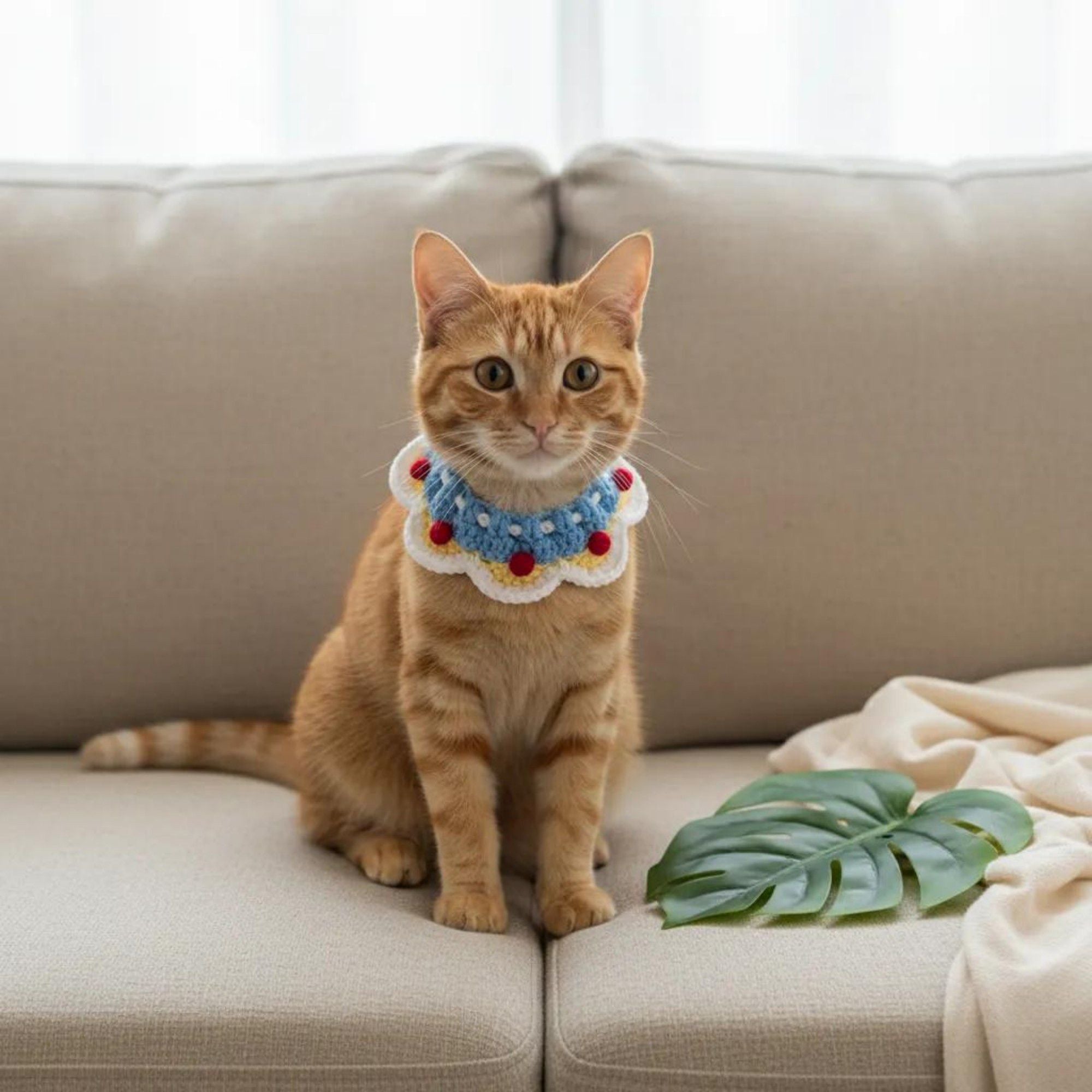 Pet Crochet Collar with Pom-Pom Decorative Neck Accessory for Dogs and Cats