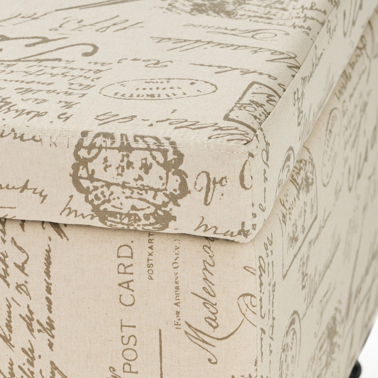 Alilang 42.00 inches Vintage-Inspired Printed Script Storage Ottoman with Hinged Lid and Wooden Legs