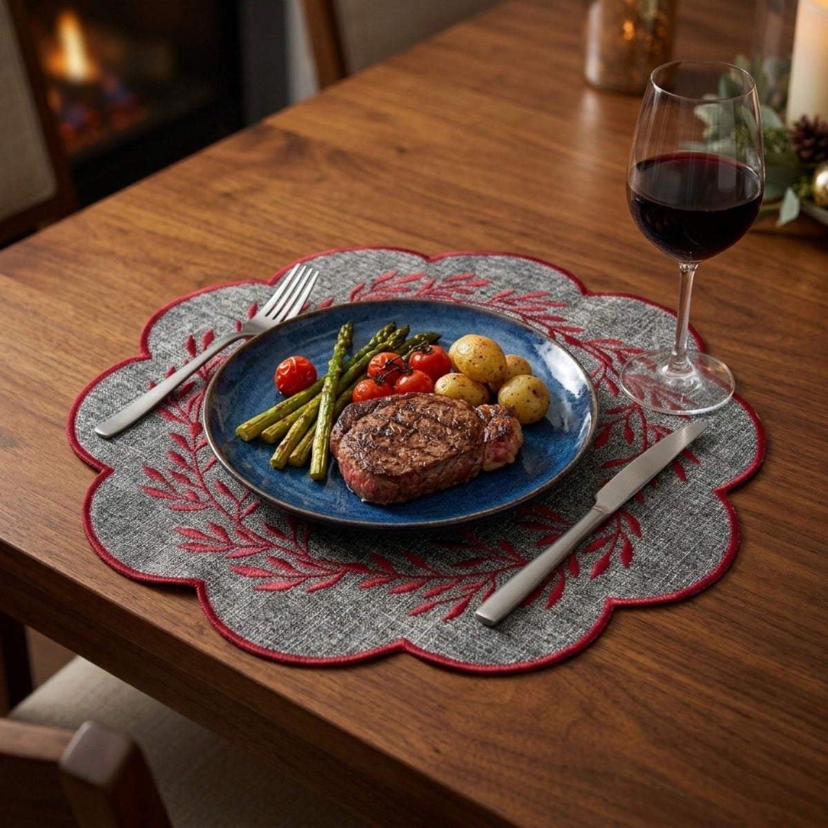 4pc Embroidered Laminated Waterproof Oil-Proof Placemat Set of 4