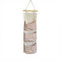 Hanging Wall Organizer with Three Pockets and Brown Gingham Pattern 19x7.8 in