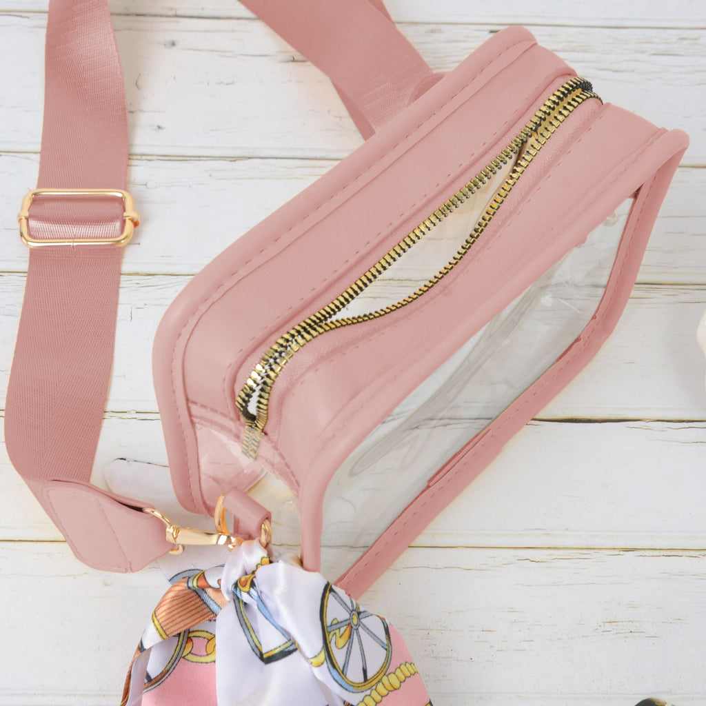 Anna-Kaci Women's Chic Transparent Crossbody & Messenger Bags with Decorative Scarf